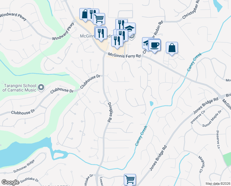 map of restaurants, bars, coffee shops, grocery stores, and more near 12578 Huntington Trace in Alpharetta