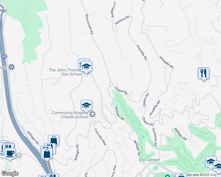 map of restaurants, bars, coffee shops, grocery stores, and more near 10960 Chalon Road in Los Angeles