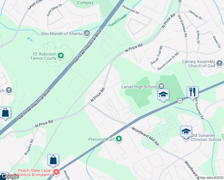map of restaurants, bars, coffee shops, grocery stores, and more near 721 North Price Road in Sugar Hill