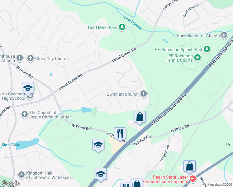 map of restaurants, bars, coffee shops, grocery stores, and more near 410 Chandler Court in Sugar Hill