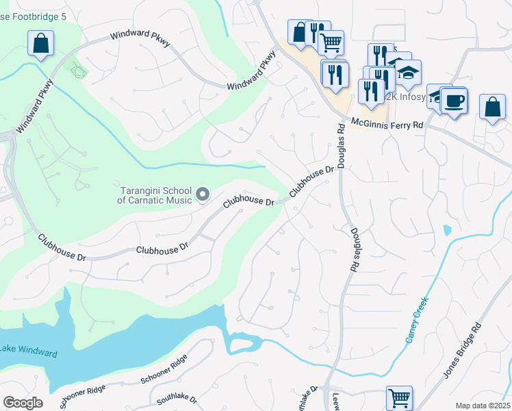map of restaurants, bars, coffee shops, grocery stores, and more near 2120 Blackheath Trace in Alpharetta