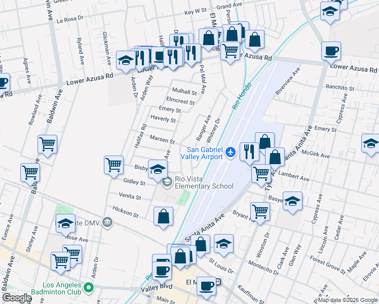 map of restaurants, bars, coffee shops, grocery stores, and more near 4441 Ranger Avenue in El Monte
