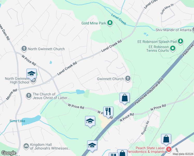 map of restaurants, bars, coffee shops, grocery stores, and more near 297 Ashton Lake Court Northeast in Sugar Hill