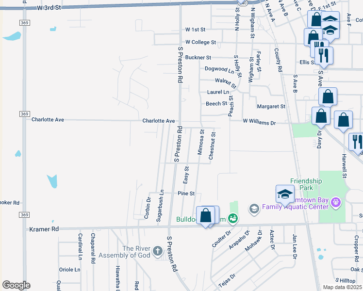map of restaurants, bars, coffee shops, grocery stores, and more near 811 South Preston Road in Burkburnett