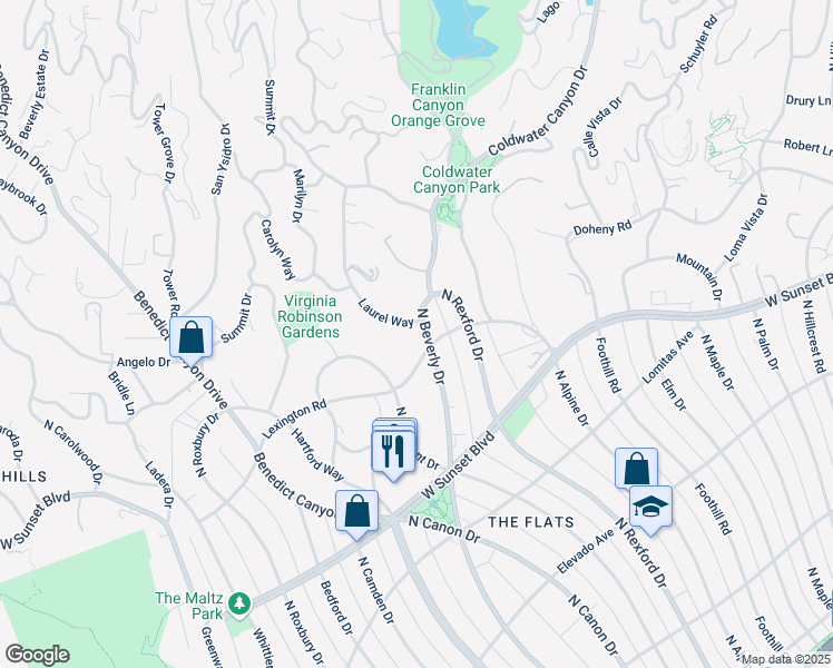 map of restaurants, bars, coffee shops, grocery stores, and more near 1003 North Beverly Drive in Beverly Hills