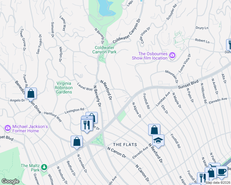 map of restaurants, bars, coffee shops, grocery stores, and more near 1010 Lexington Road in Beverly Hills