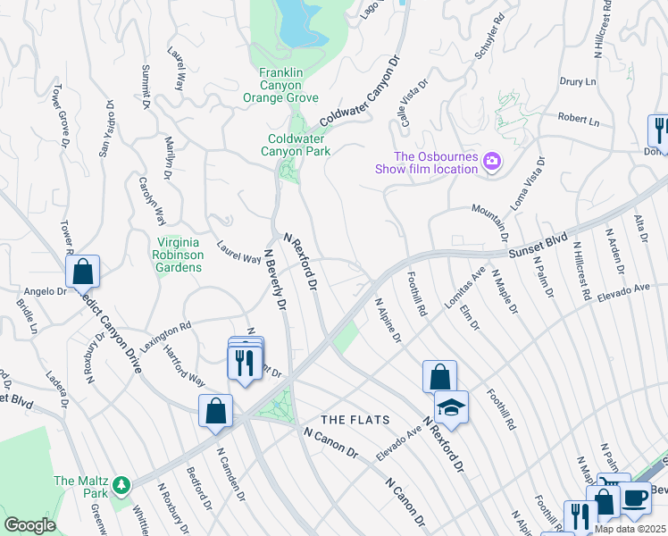 map of restaurants, bars, coffee shops, grocery stores, and more near 1008 Lexington Road in Beverly Hills