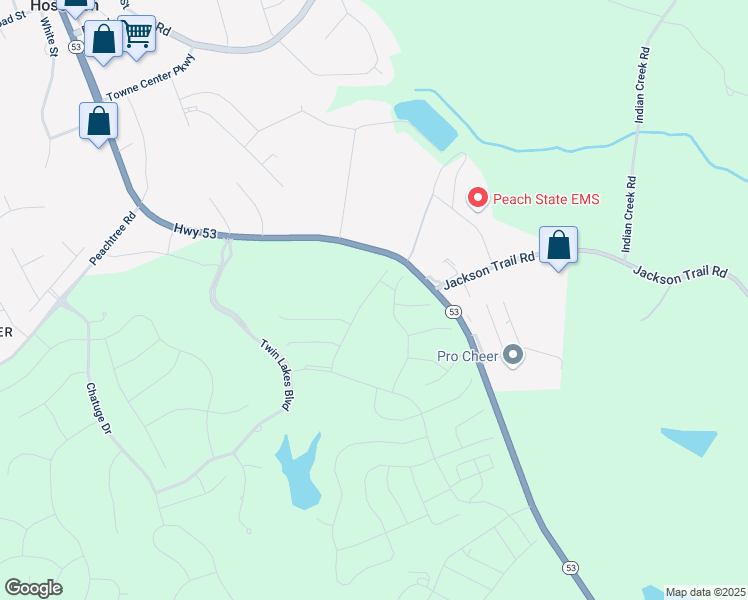 map of restaurants, bars, coffee shops, grocery stores, and more near 208 Canyon Ferry Way in Hoschton
