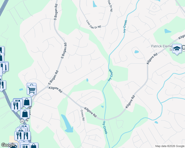 map of restaurants, bars, coffee shops, grocery stores, and more near 2323 Ivy Crest Drive in Buford