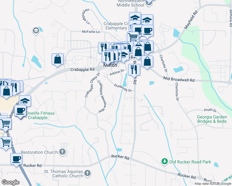 map of restaurants, bars, coffee shops, grocery stores, and more near 525 Sherman Oaks Way in Alpharetta