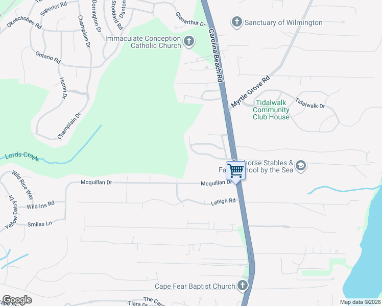 map of restaurants, bars, coffee shops, grocery stores, and more near 806 Southern Charm Drive in Wilmington
