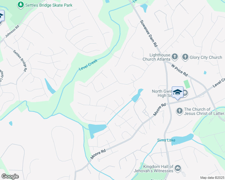 map of restaurants, bars, coffee shops, grocery stores, and more near 195 Finsbury Park Court in Suwanee