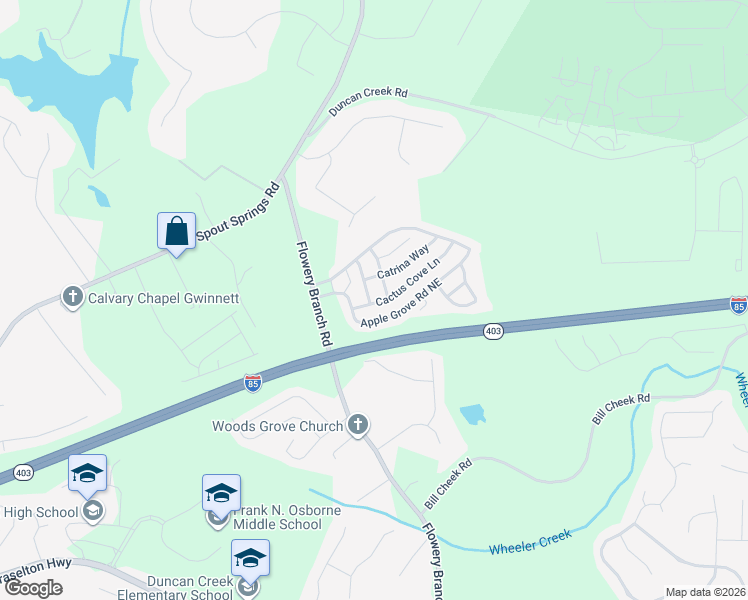 map of restaurants, bars, coffee shops, grocery stores, and more near 2009 Barberry Drive in Buford