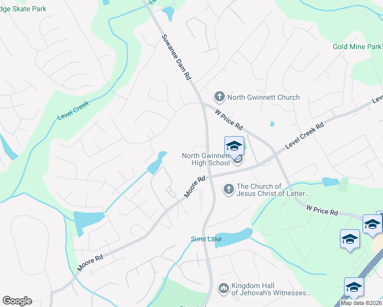 map of restaurants, bars, coffee shops, grocery stores, and more near 4998 Suwanee Dam Road in Suwanee