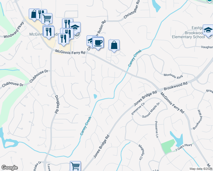 map of restaurants, bars, coffee shops, grocery stores, and more near 175 Vicarage Court in Alpharetta