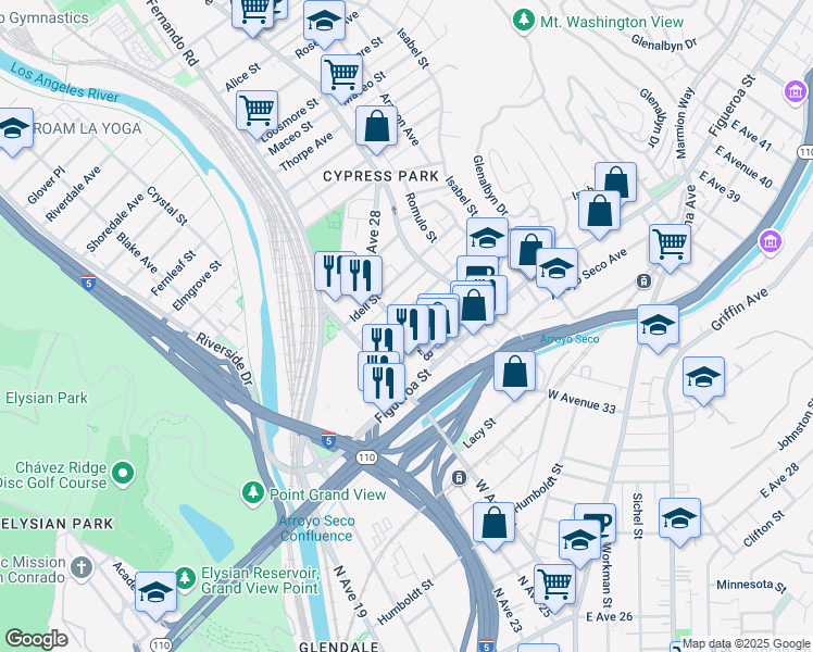 map of restaurants, bars, coffee shops, grocery stores, and more near 553 West Avenue 28 in Los Angeles