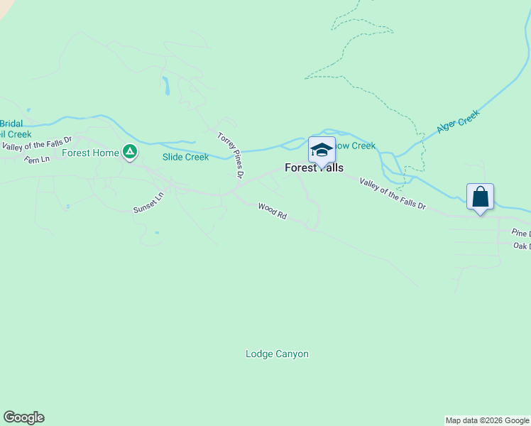 map of restaurants, bars, coffee shops, grocery stores, and more near 9202 Wood Road in Forest Falls