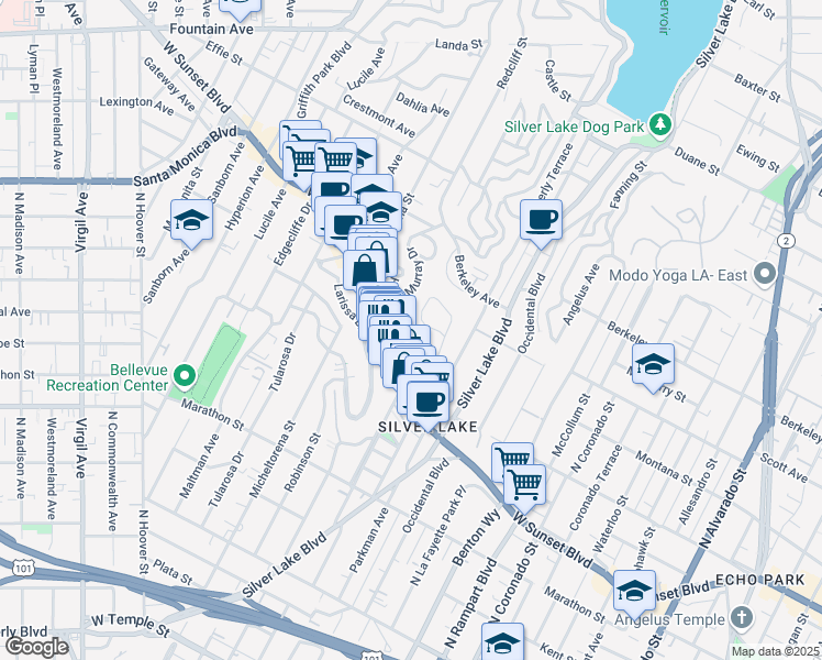 map of restaurants, bars, coffee shops, grocery stores, and more near 3201 Hamilton Way in Los Angeles