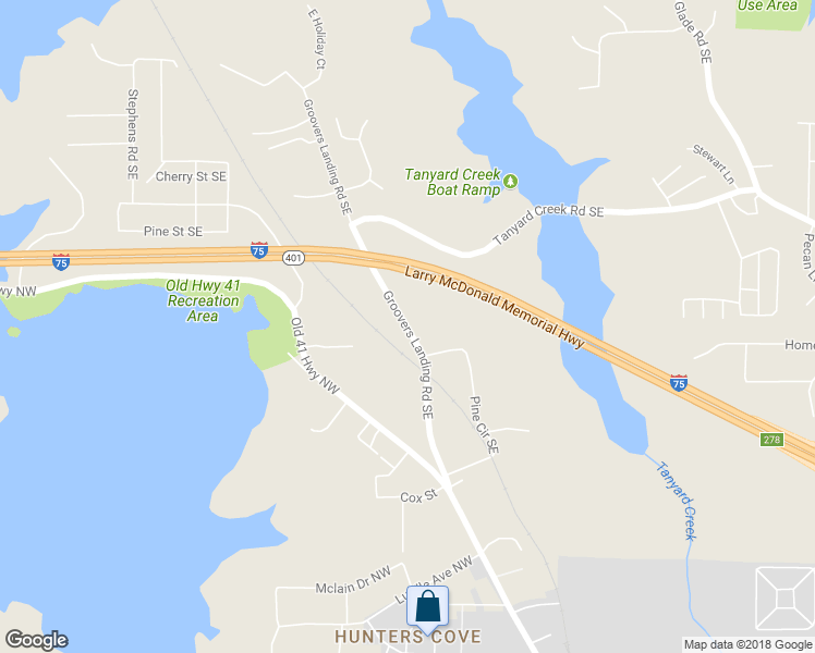 map of restaurants, bars, coffee shops, grocery stores, and more near 5320 Groovers Landing Road Southeast in Acworth