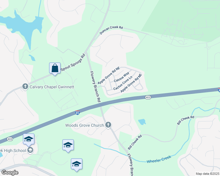 map of restaurants, bars, coffee shops, grocery stores, and more near 2016 Barberry Drive in Buford
