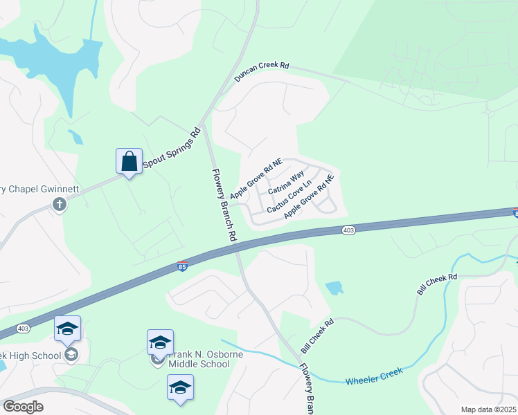 map of restaurants, bars, coffee shops, grocery stores, and more near 2016 Barberry Drive in Buford