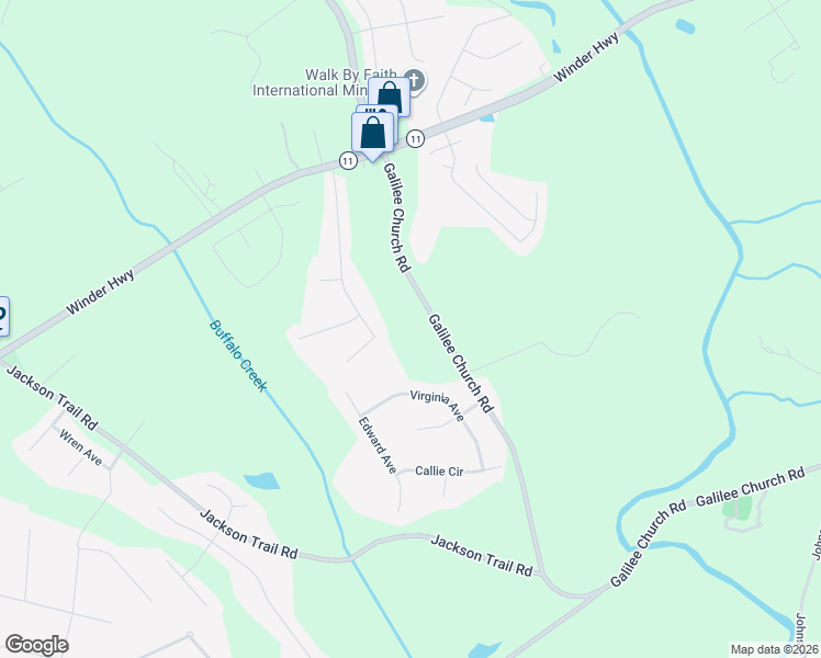 map of restaurants, bars, coffee shops, grocery stores, and more near 3299 Galilee Church Road in Jefferson