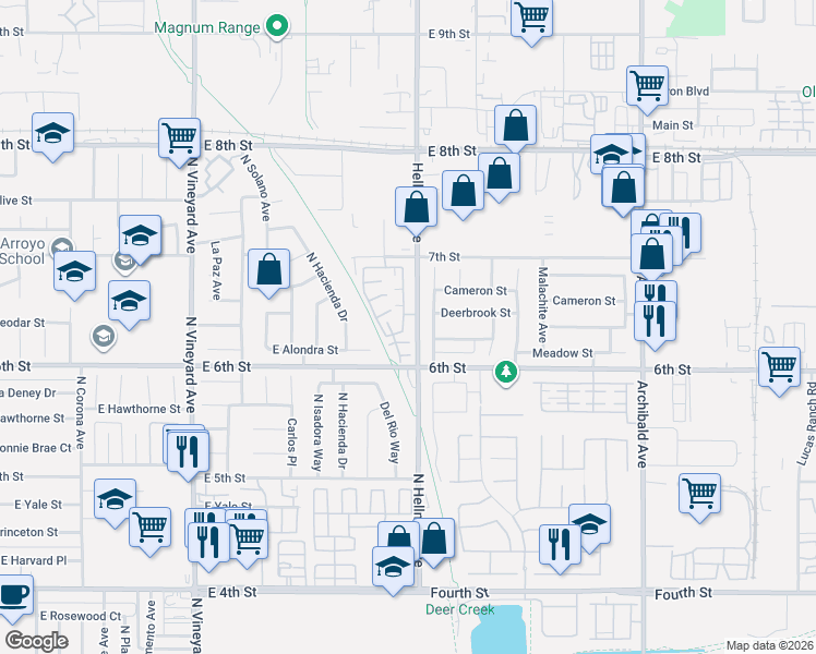 map of restaurants, bars, coffee shops, grocery stores, and more near 9209 Rancho Park Place in Rancho Cucamonga
