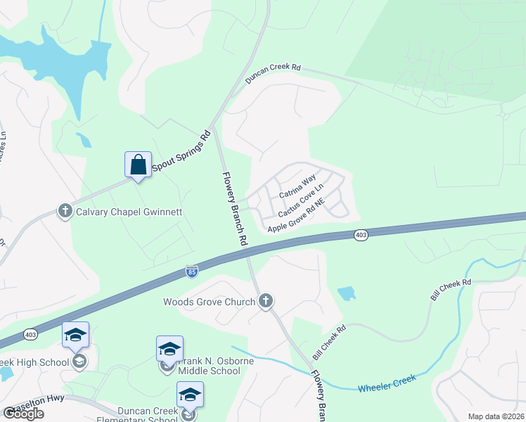map of restaurants, bars, coffee shops, grocery stores, and more near 2006 Barberry Drive in Buford