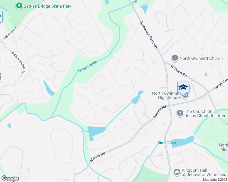 map of restaurants, bars, coffee shops, grocery stores, and more near 195 Finsbury Park Court in Suwanee