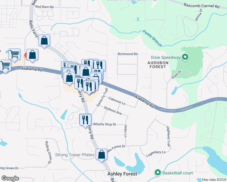 map of restaurants, bars, coffee shops, grocery stores, and more near 1927 Georgia 92 in Woodstock