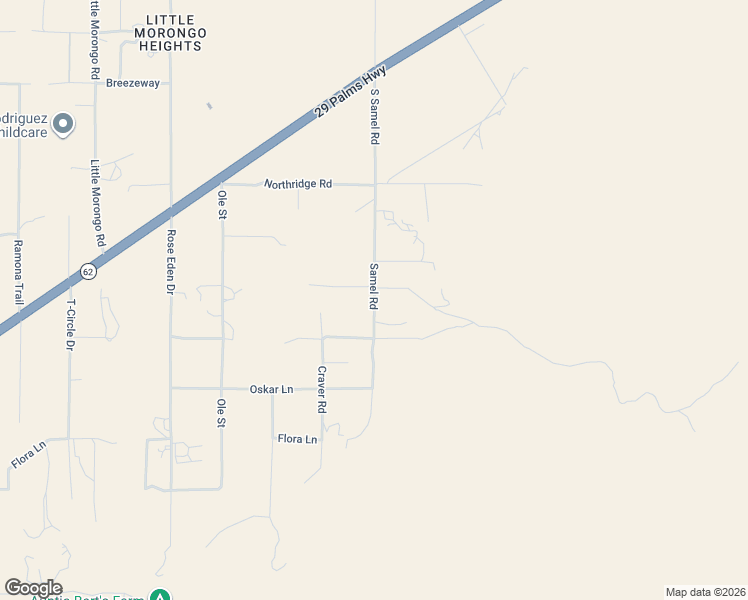 map of restaurants, bars, coffee shops, grocery stores, and more near 9130 Samel Road in Morongo Valley