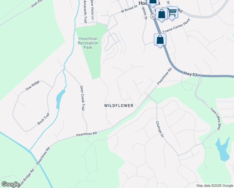 map of restaurants, bars, coffee shops, grocery stores, and more near 153 Quail Run in Hoschton