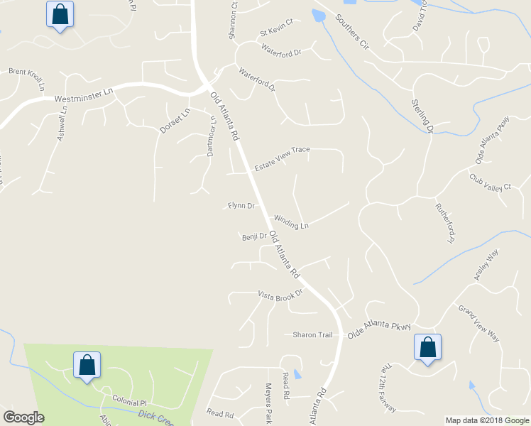 map of restaurants, bars, coffee shops, grocery stores, and more near Old Atlanta Road in Suwanee