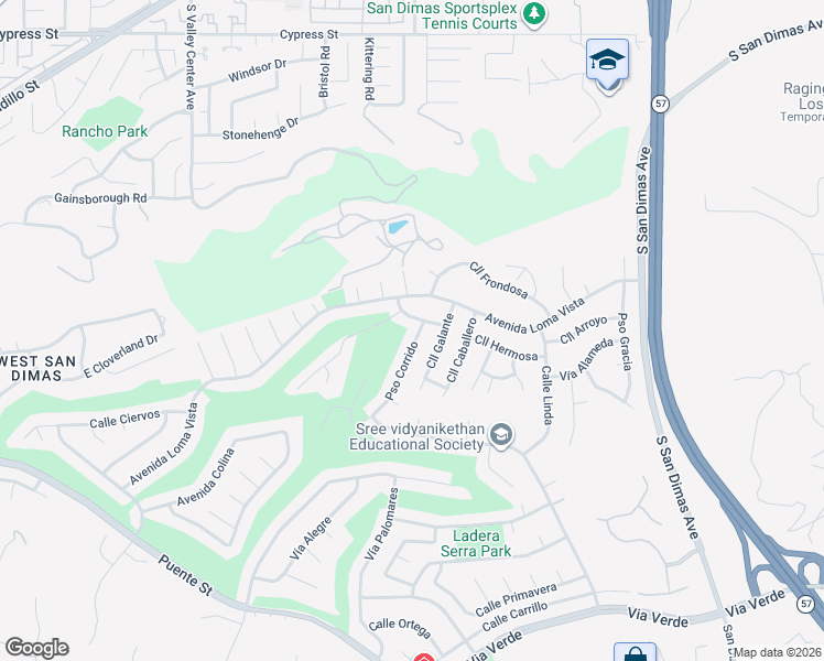 map of restaurants, bars, coffee shops, grocery stores, and more near 1323 Paseo Corrido in San Dimas