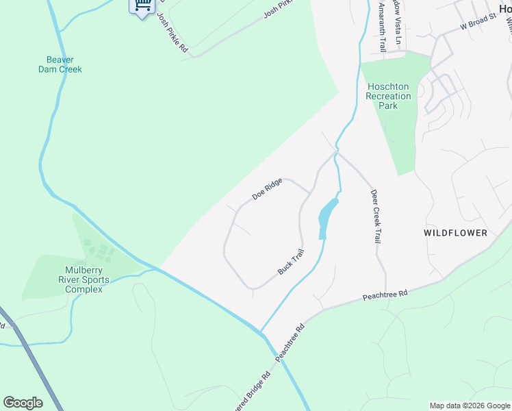 map of restaurants, bars, coffee shops, grocery stores, and more near 257 Doe Ridge in Hoschton