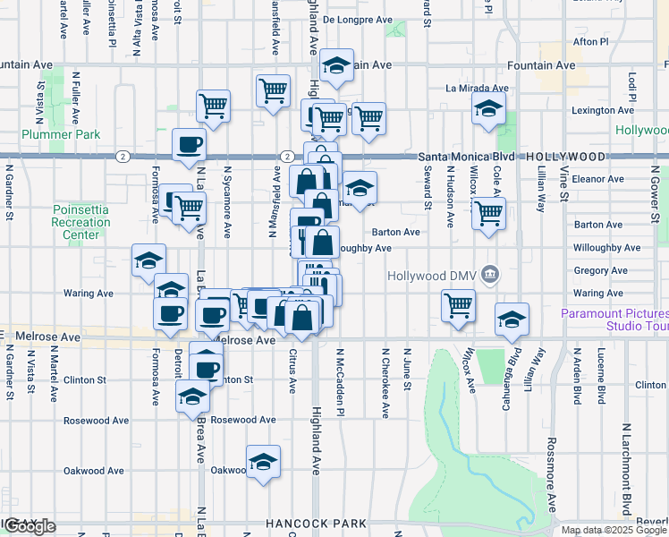 map of restaurants, bars, coffee shops, grocery stores, and more near 821 North McCadden Place in Los Angeles