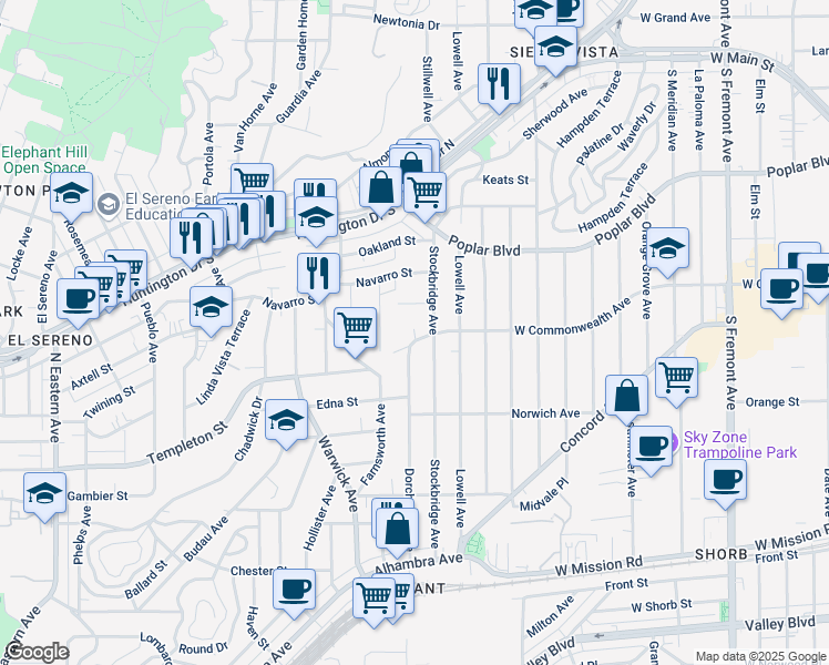 map of restaurants, bars, coffee shops, grocery stores, and more near 5442 Templeton Street in Los Angeles
