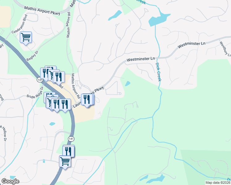 map of restaurants, bars, coffee shops, grocery stores, and more near 5380 Villa Lake Court in Suwanee