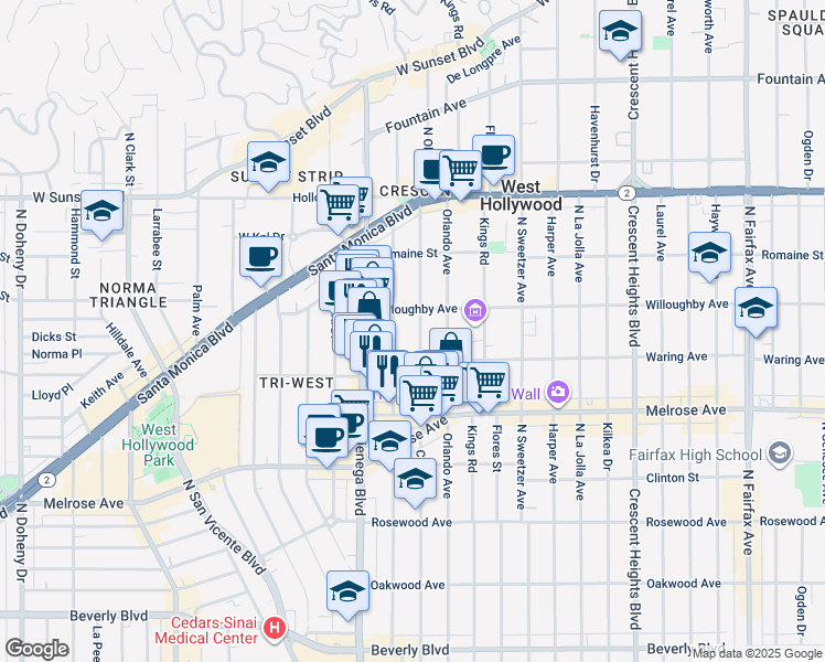 map of restaurants, bars, coffee shops, grocery stores, and more near 822 North Croft Avenue in Los Angeles