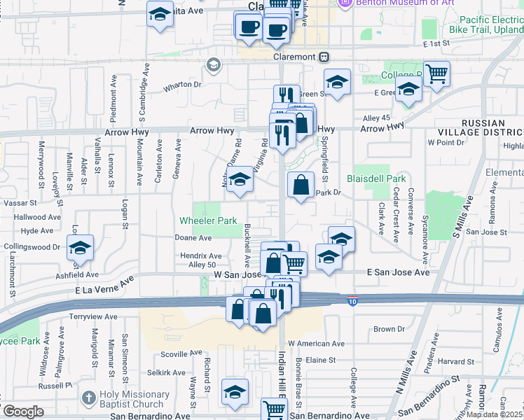 map of restaurants, bars, coffee shops, grocery stores, and more near 427 Boston in Claremont