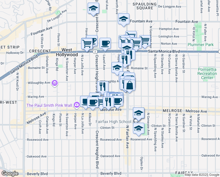 map of restaurants, bars, coffee shops, grocery stores, and more near 812 North Edinburgh Avenue in Los Angeles