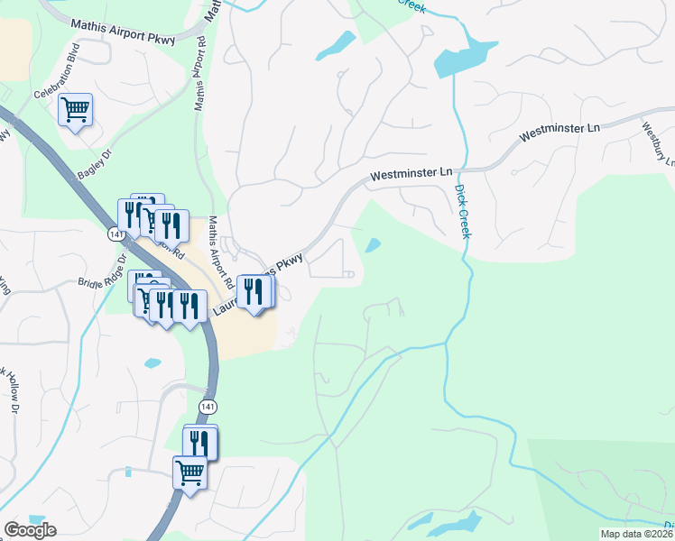 map of restaurants, bars, coffee shops, grocery stores, and more near 5380 Villa Lake Court in Suwanee