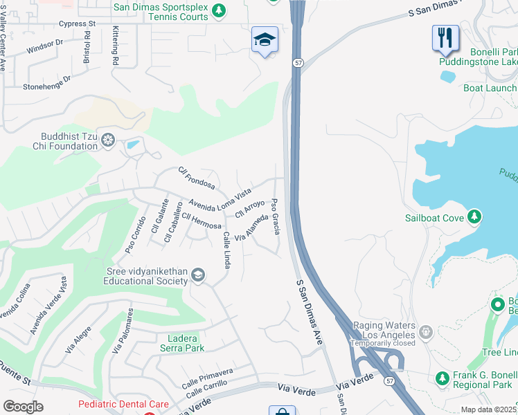 map of restaurants, bars, coffee shops, grocery stores, and more near 822 Calle Arroyo in San Dimas