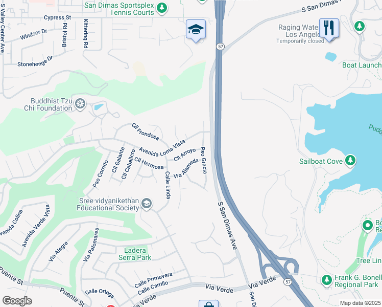 map of restaurants, bars, coffee shops, grocery stores, and more near 822 Calle Arroyo in San Dimas