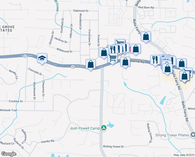 map of restaurants, bars, coffee shops, grocery stores, and more near 5475 Wade Green Rd NW in Acworth
