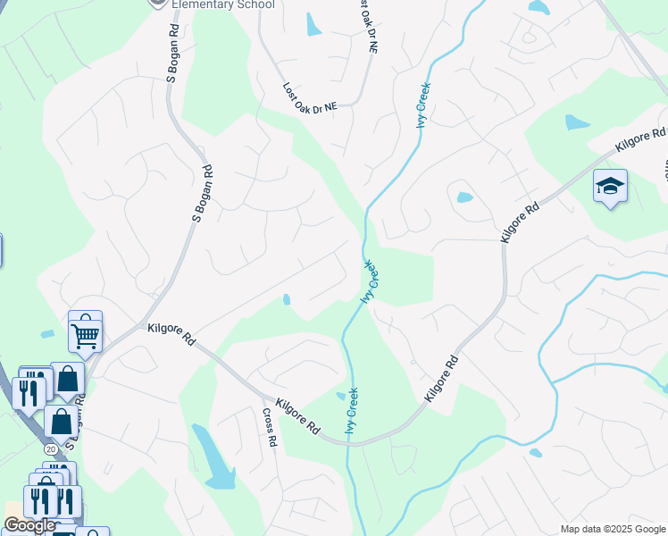 map of restaurants, bars, coffee shops, grocery stores, and more near 3580 Ivy Crest Way in Buford
