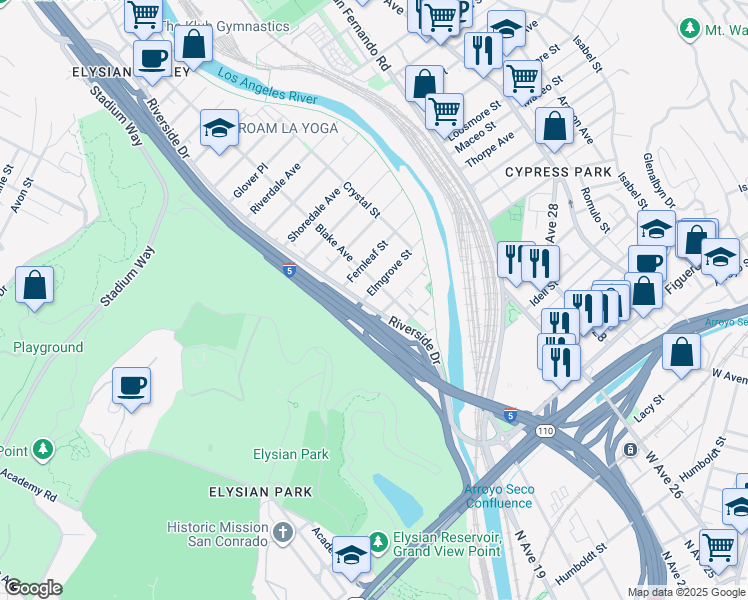 map of restaurants, bars, coffee shops, grocery stores, and more near in Los Angeles