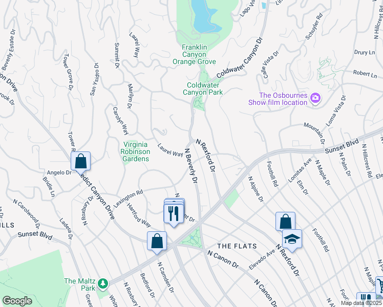 map of restaurants, bars, coffee shops, grocery stores, and more near 1003 North Beverly Drive in Beverly Hills