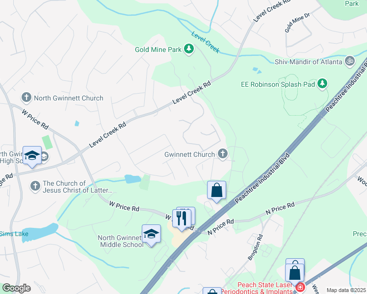 map of restaurants, bars, coffee shops, grocery stores, and more near 4680 Glen Level Drive in Sugar Hill