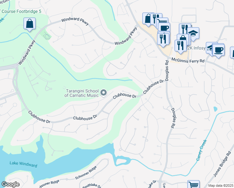 map of restaurants, bars, coffee shops, grocery stores, and more near 2260 Bent Creek Manor in Alpharetta